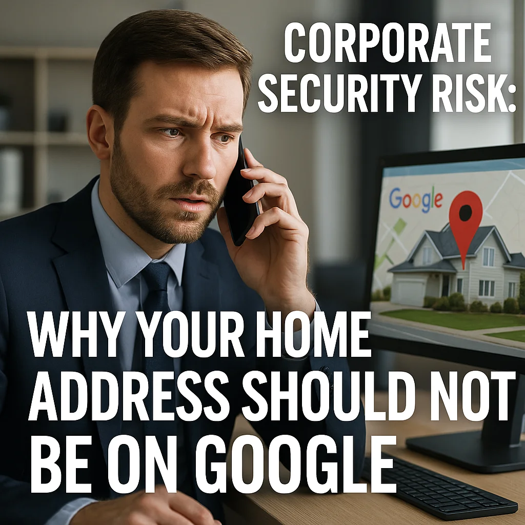 Corporate security team implementing employee address suppression protocols preventing organizational exposure and competitive intelligence gathering